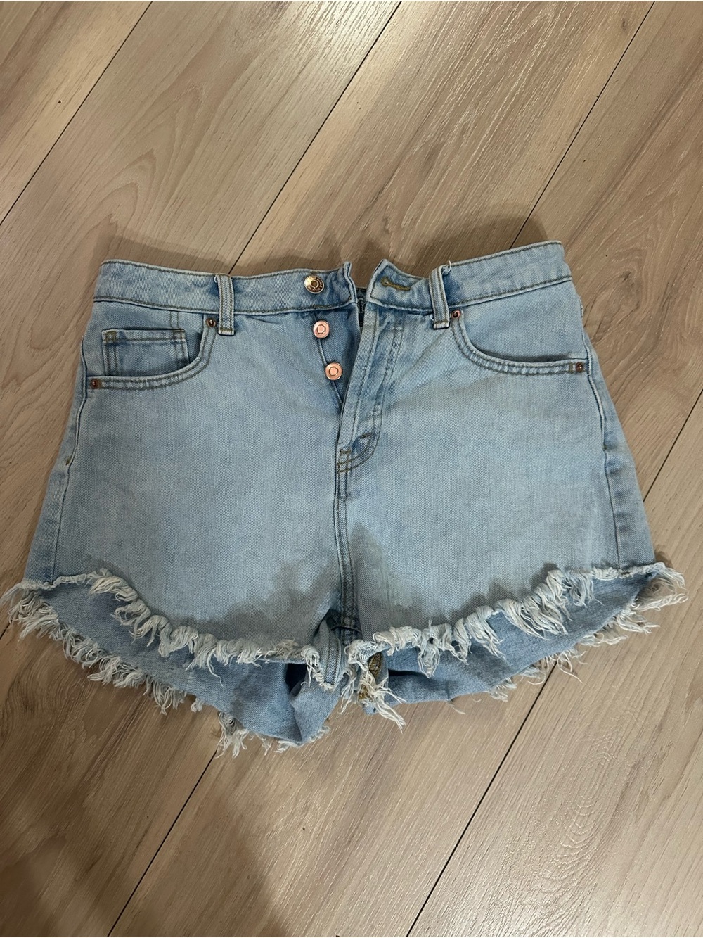 wild fable Light Wash High-Rise Frayed Denim Shorts